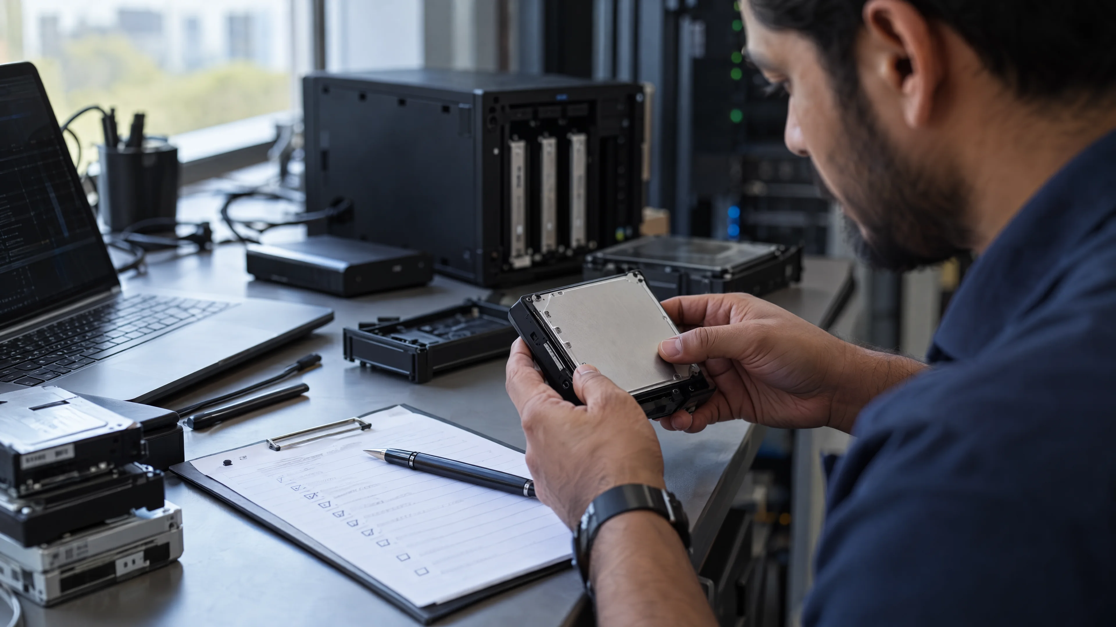 Storage hardware beside an extraction planning checklist.