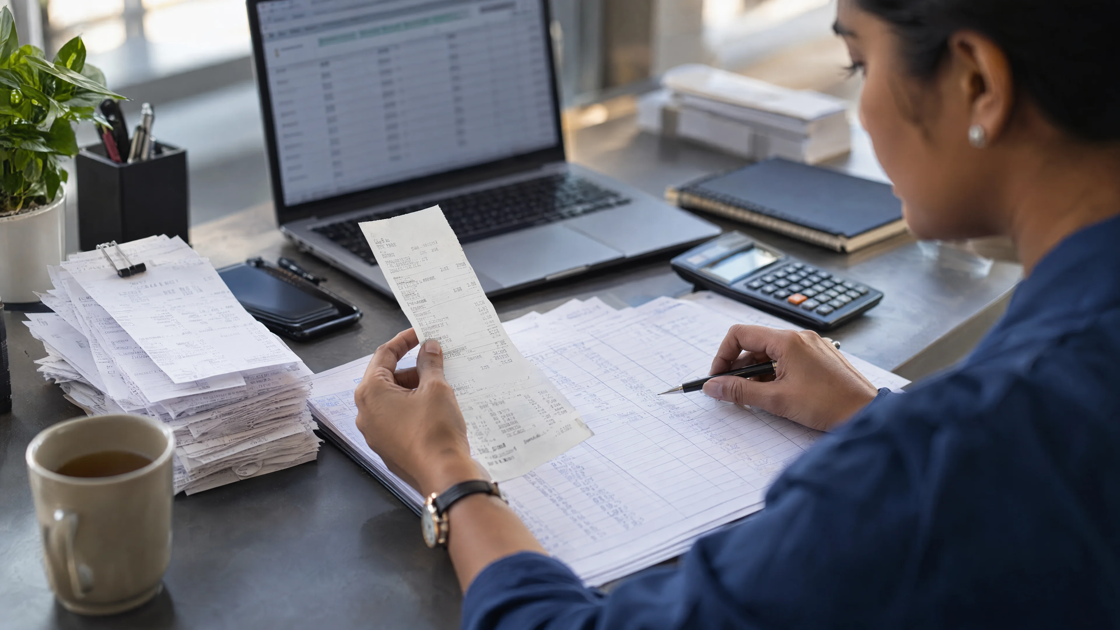 Reviewer matching a transaction receipt to a control register.