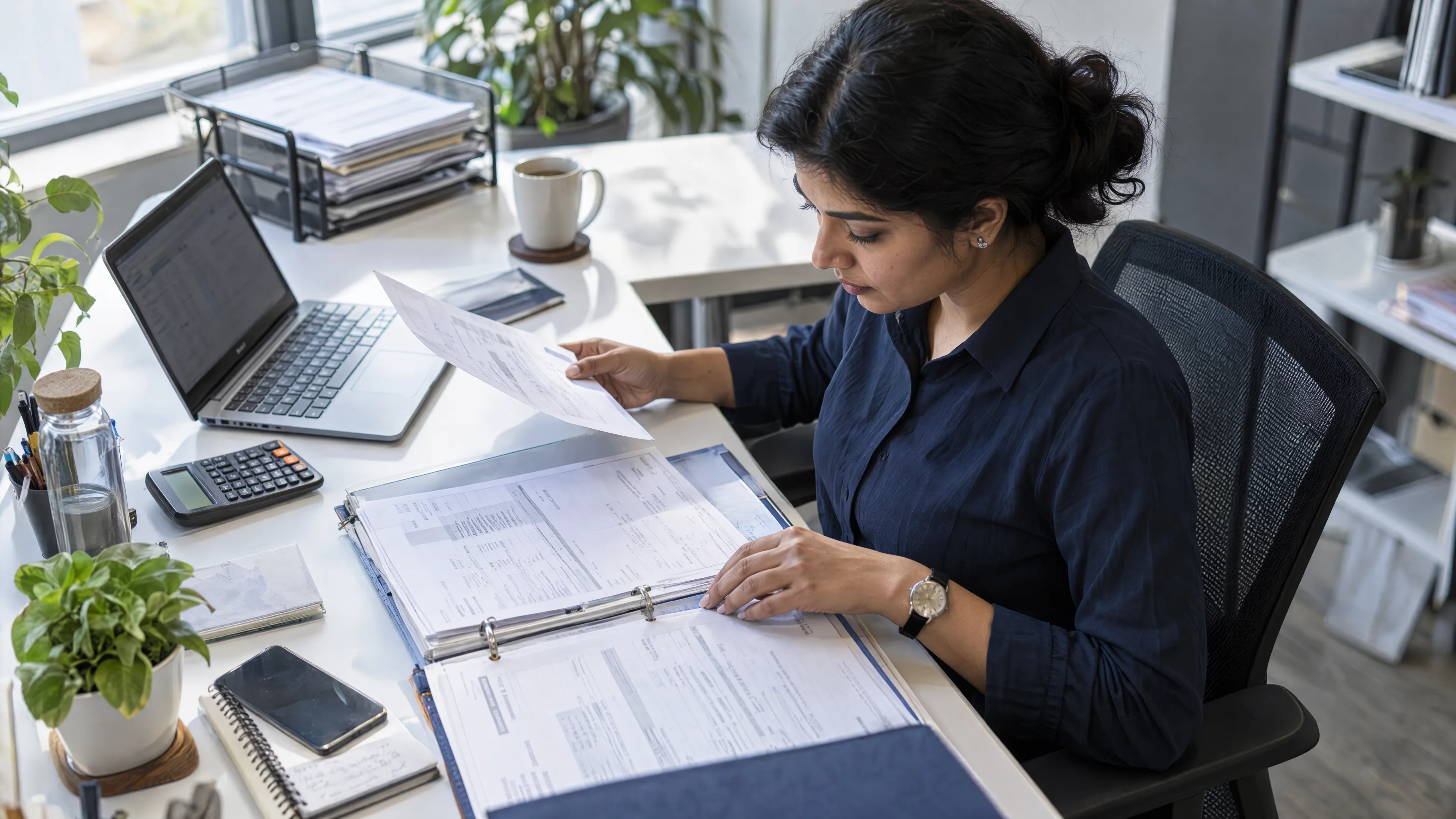 Finance operations specialist matching invoices to a reporting folder.